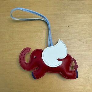 Bag Charm DST Red White Faux Leather Flying Elephant